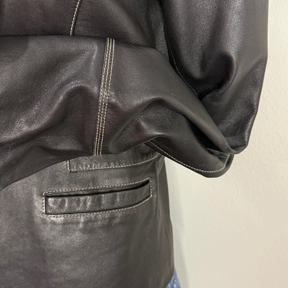 Modern Essentials Black Leather Jacket w Contrast Stitching Size M - Picture 2 of 5